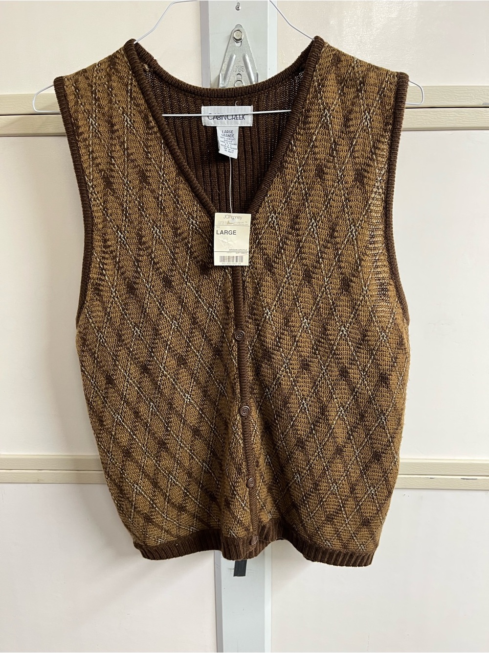 Cabin Creek Brown Argyle Button-Front Knit Vest